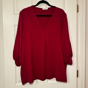 You & Me Women’s Plus Size 2X Red V-Neck Blouse 3/4 Sleeve